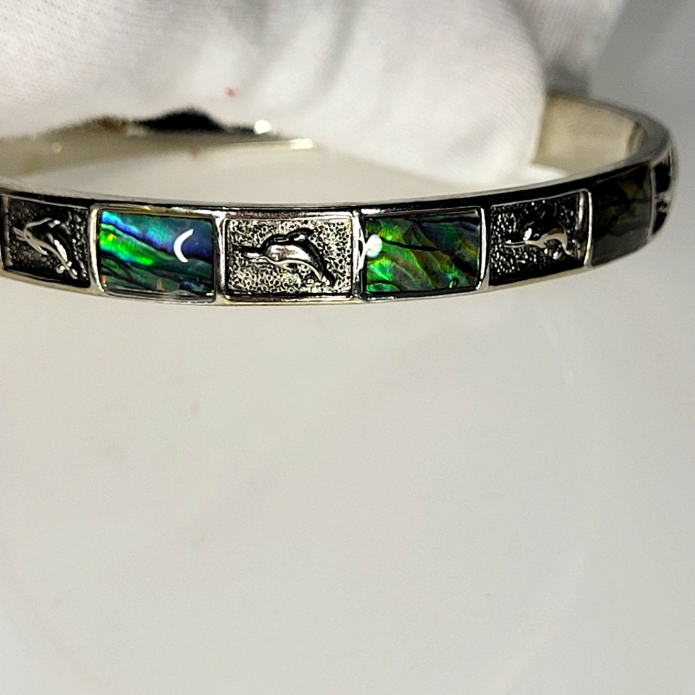 Vintage Bracelet abalone and silver dolphins